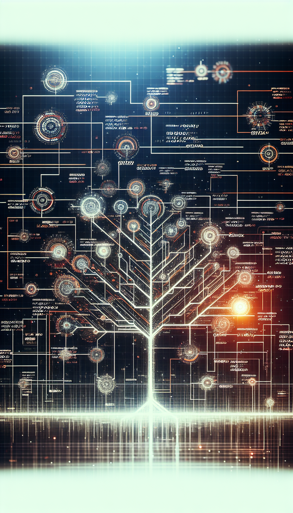 Un arbre généalogique fait de données et de codes, illustrant la traçabilité des ancêtres et des origines à travers des algorithmes.