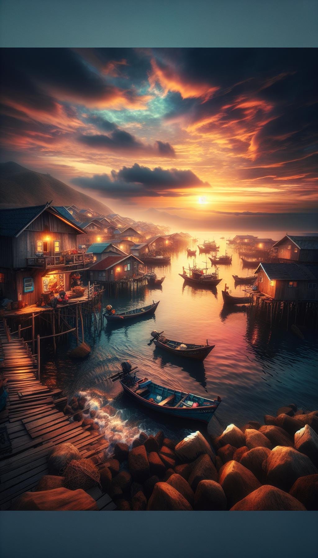 Crépuscule sur le Village des Pêcheurs